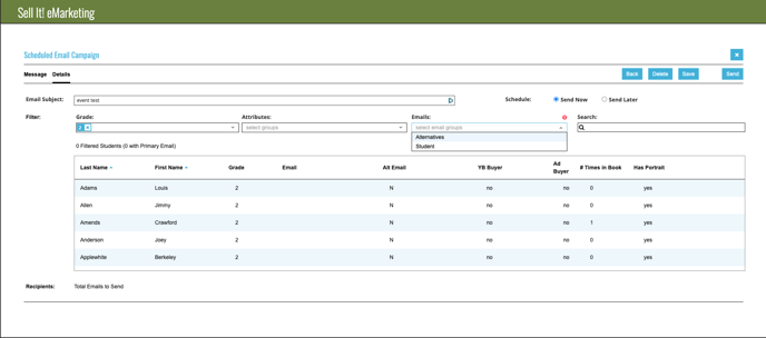 emarketing details view for alt emails