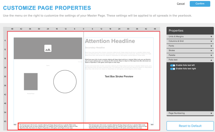 folio toggled on book settings